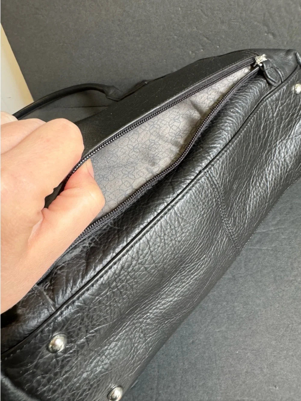 LODIS Black Leather Shoulder Tote Bag‎ Work Laptop Travel Purse